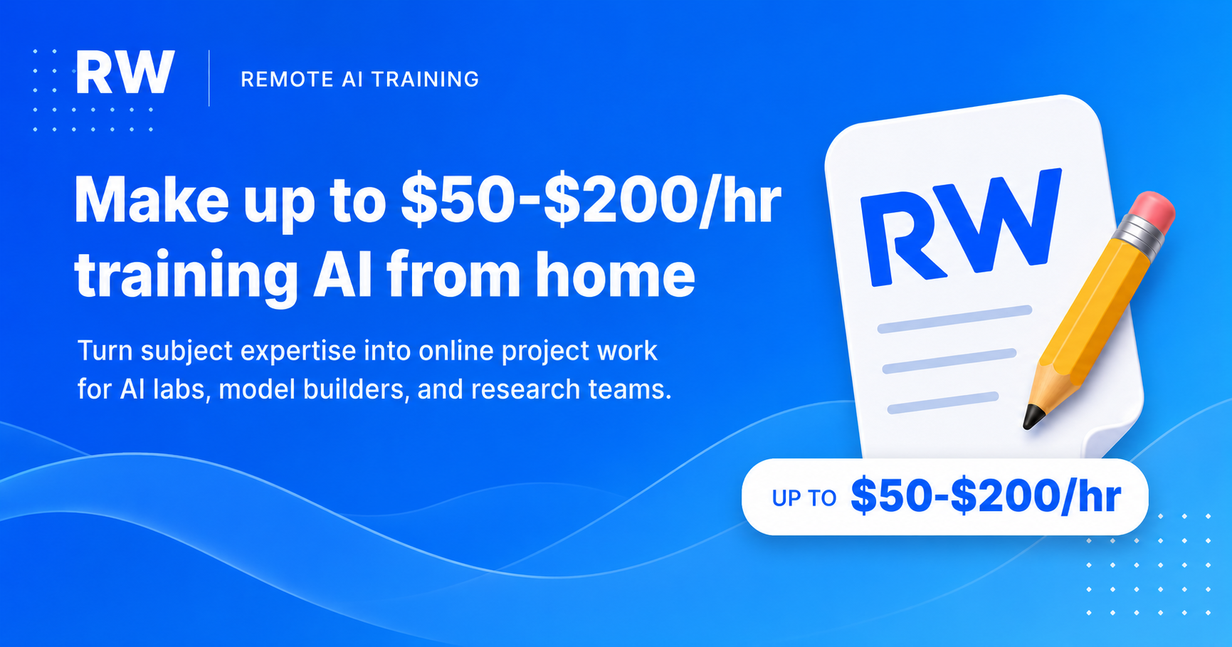 Remote Work Union branded graphic showing AI training from home and up to $50-$200/hr