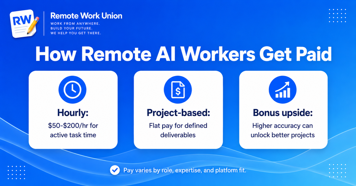 Remote AI work pay graphic showing the main factors that shape earnings