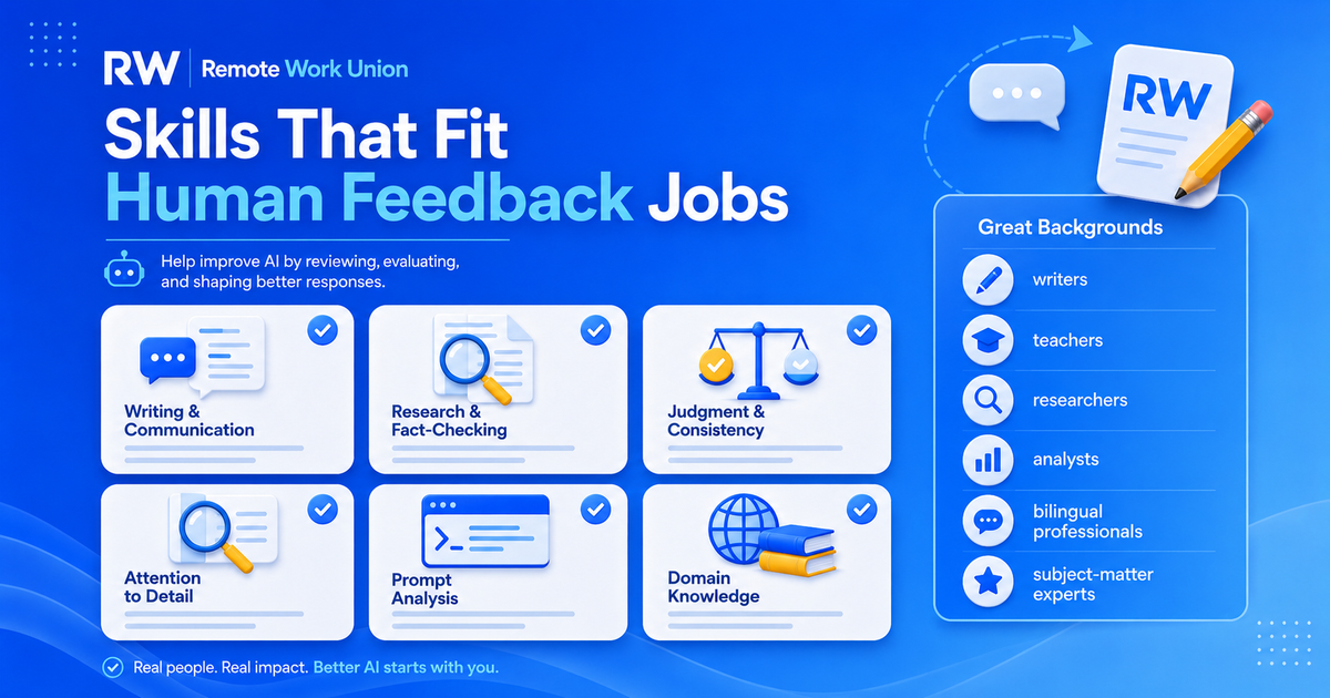 Skills and backgrounds that fit remote human feedback jobs — Remote Work Union Article 78