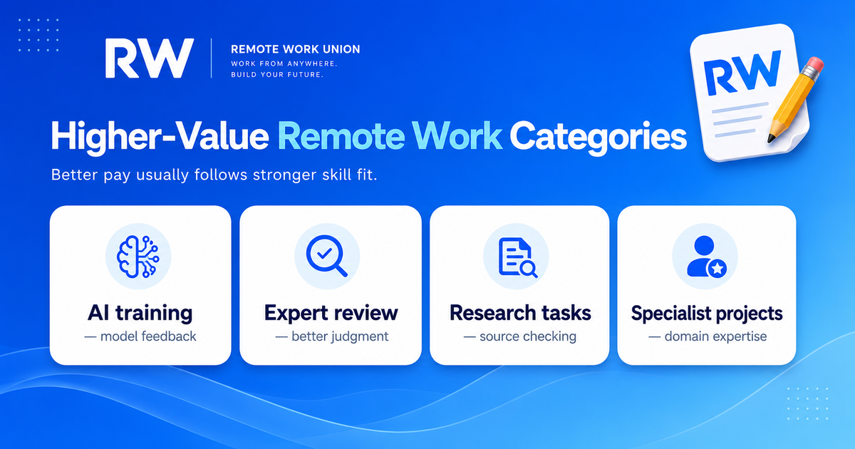 Remote Work Union graphic about remote work jobs that pay more than surveys, data entry, and gig apps