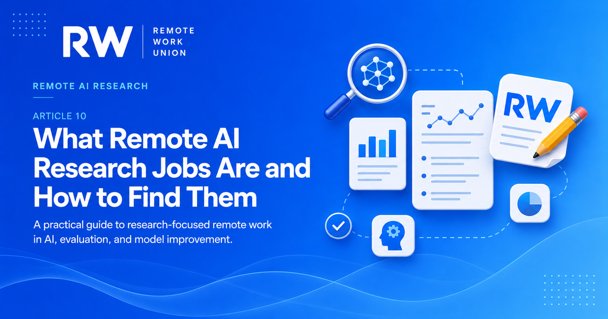 Remote Work Union graphic introducing remote AI research jobs and how to find them
