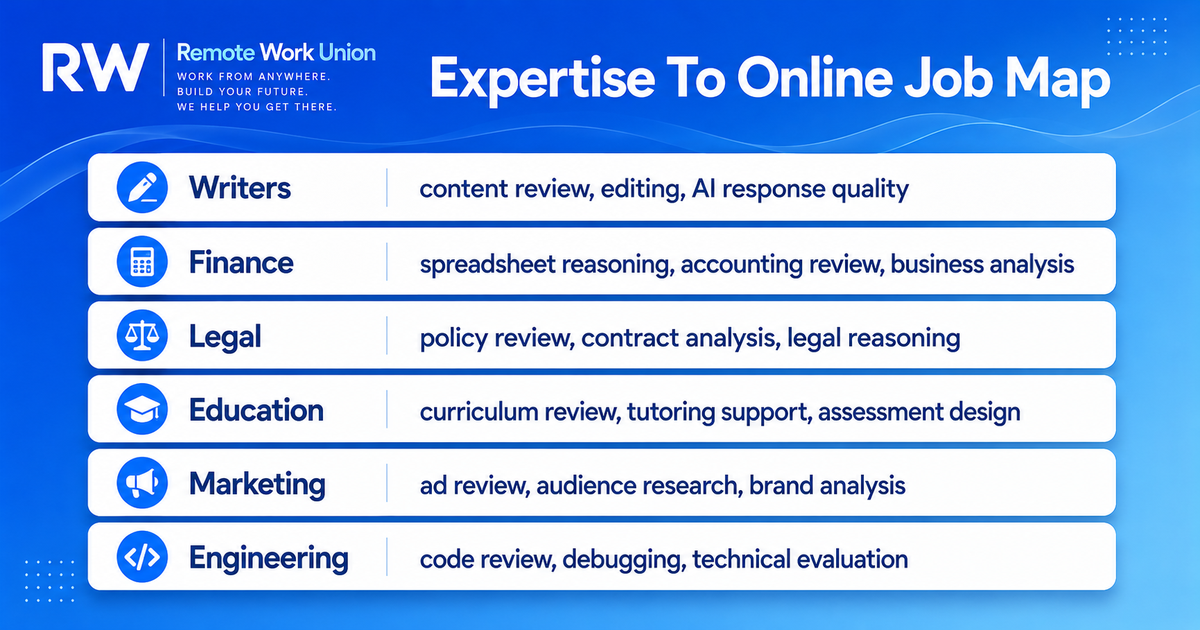 Infographic mapping professional expertise to online job categories