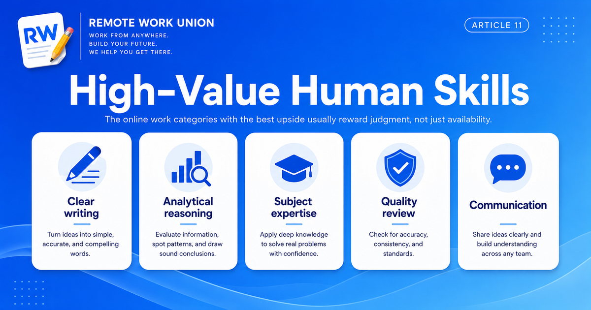 Infographic showing the high-value human skills that matter in remote work