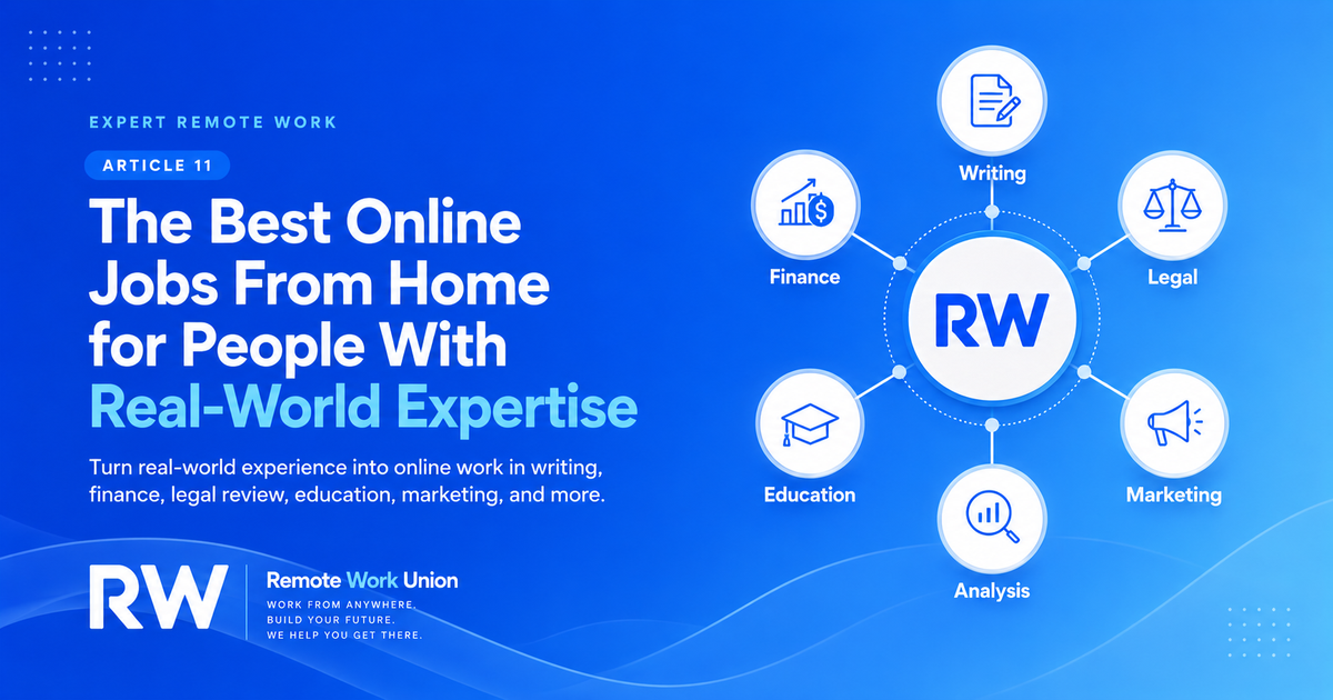 Remote Work Union graphic about the best online jobs from home for people with real-world expertise