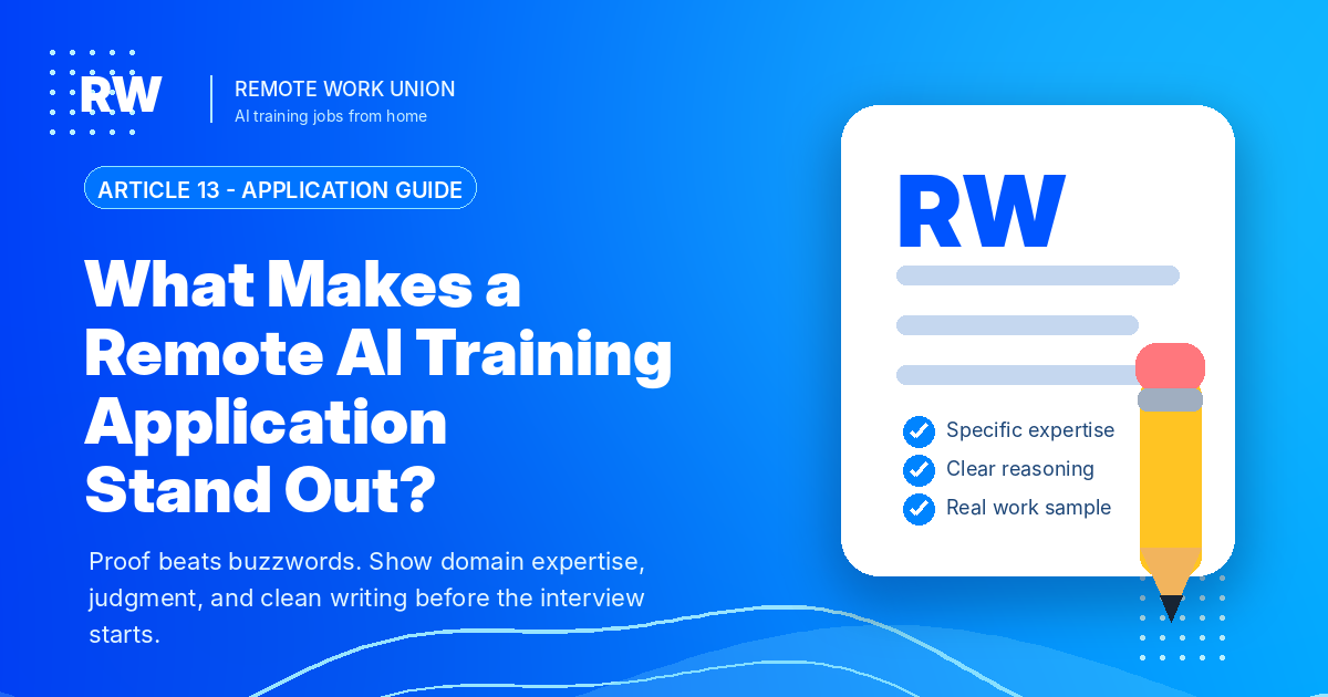 Remote Work Union graphic about what makes a remote AI training application stand out
