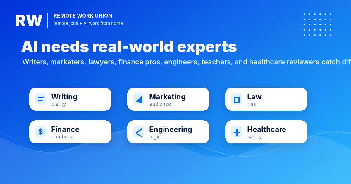 AI needs real-world experts: writing, marketing, law, finance, engineering, and healthcare reviewers catch different kinds of mistakes.