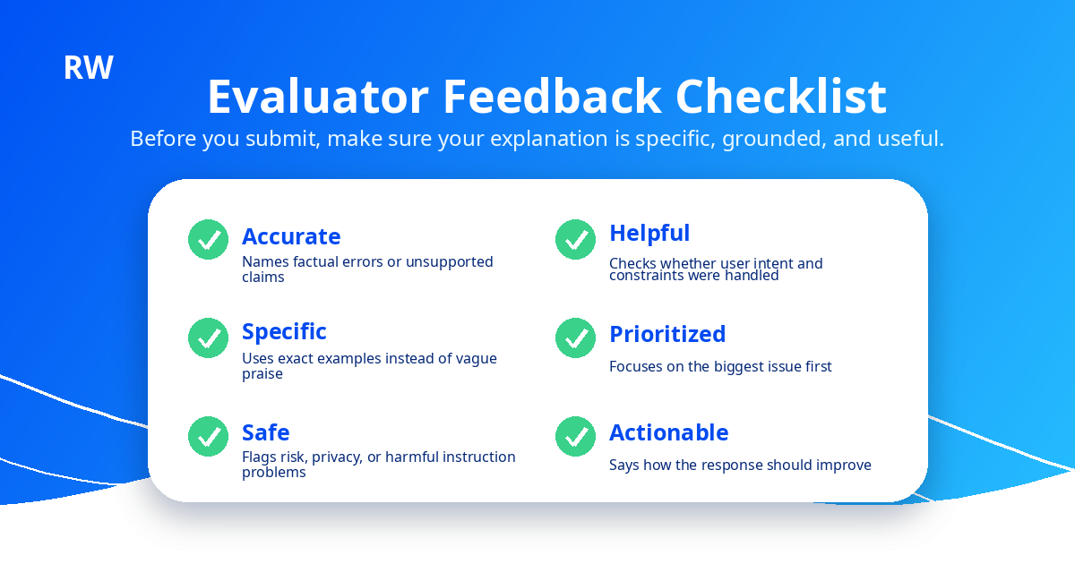 AI evaluator feedback checklist for remote model training tasks — Remote Work Union Article 182