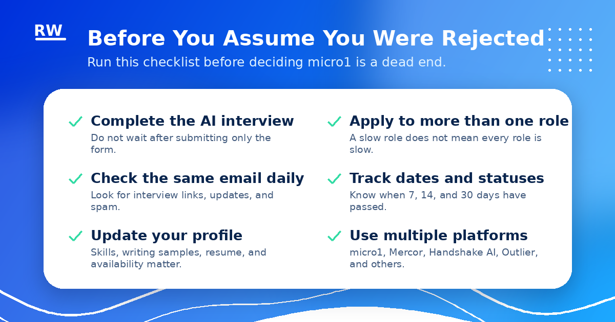 micro1 follow-up checklist for remote AI applicants — when to follow up and when to focus elsewhere — Remote Work Union Article 221