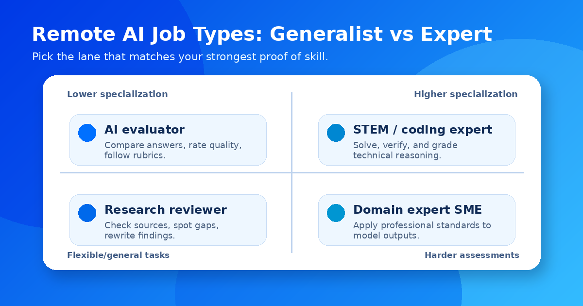 Quadrant showing remote AI job types for generalists versus experts — Remote Work Union