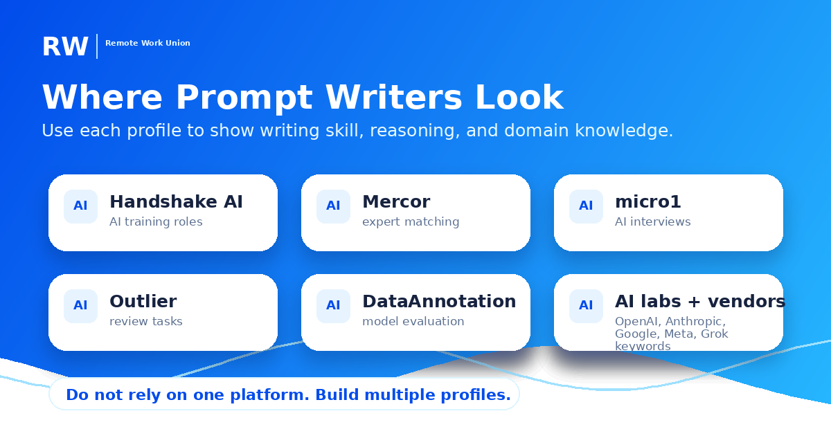 Platforms and AI companies prompt writers can research for remote AI jobs