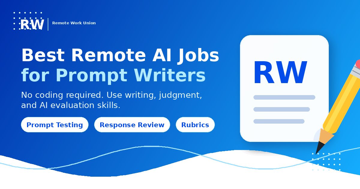 Remote Work Union graphic for remote AI jobs for prompt writers without coding