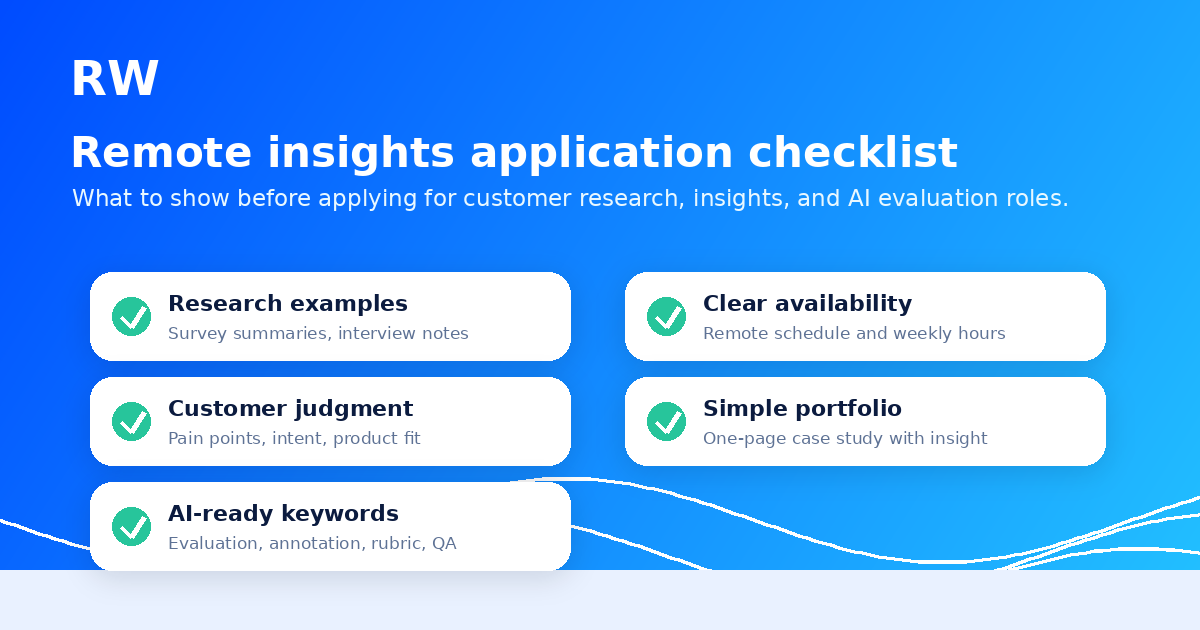 Application checklist for customer research, insights, and AI evaluator remote roles