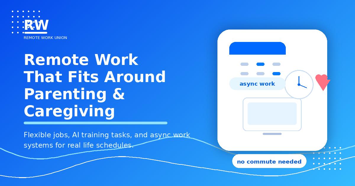 Remote Work Union graphic showing flexible remote work that fits around parenting and caregiving schedules