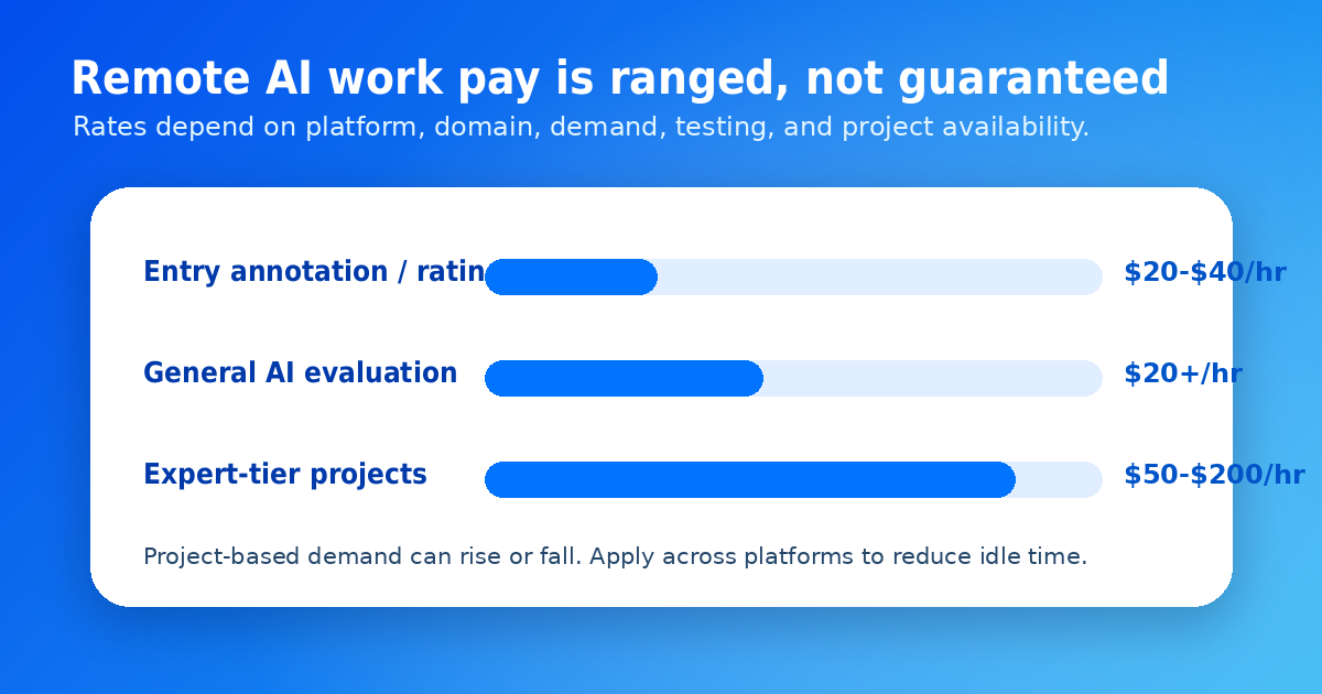 Remote AI work pay ranges showing entry level and expert tier opportunities