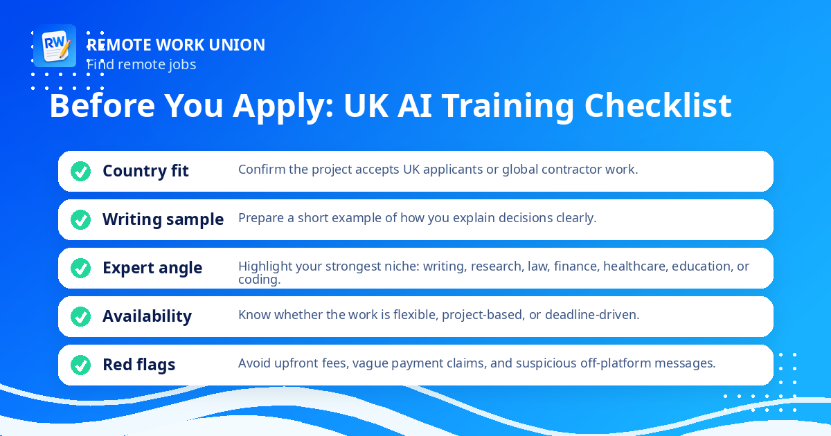 Application checklist for UK AI training job seekers — Remote Work Union Article 119