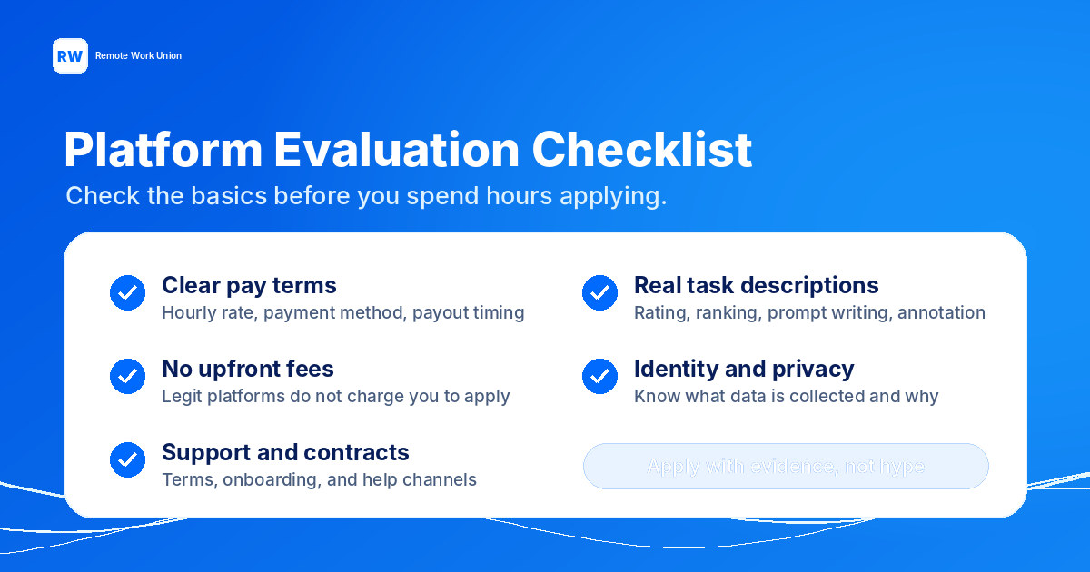 Platform evaluation checklist for Stellar AI jobs and similar remote AI training opportunities — Remote Work Union