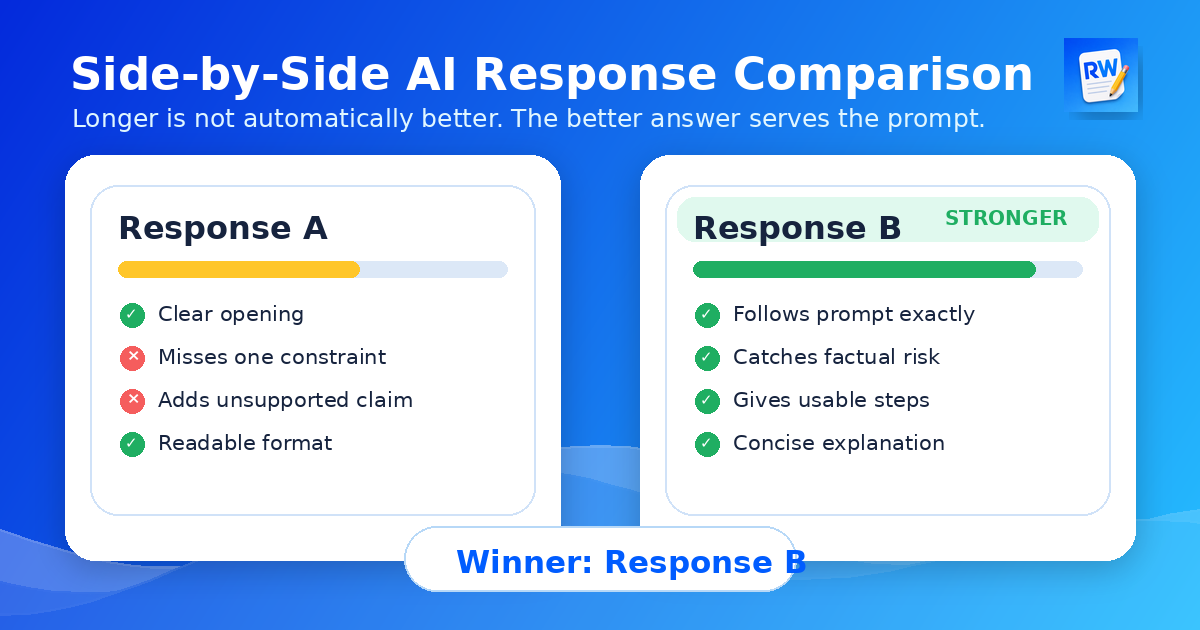 Side-by-side visual example showing why one AI response wins over another — Remote Work Union Article 179