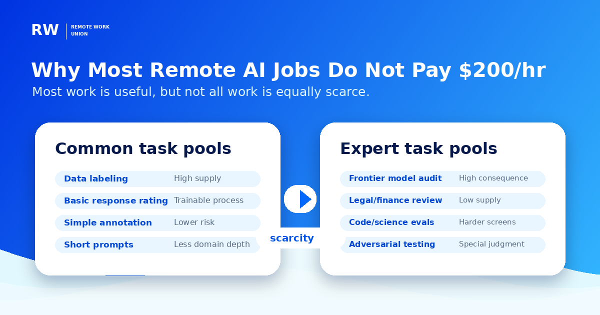 Common vs expert task pool comparison — showing general annotation, writing evaluation, prompt review versus specialist model evaluation, safety, code review, legal and finance analysis.