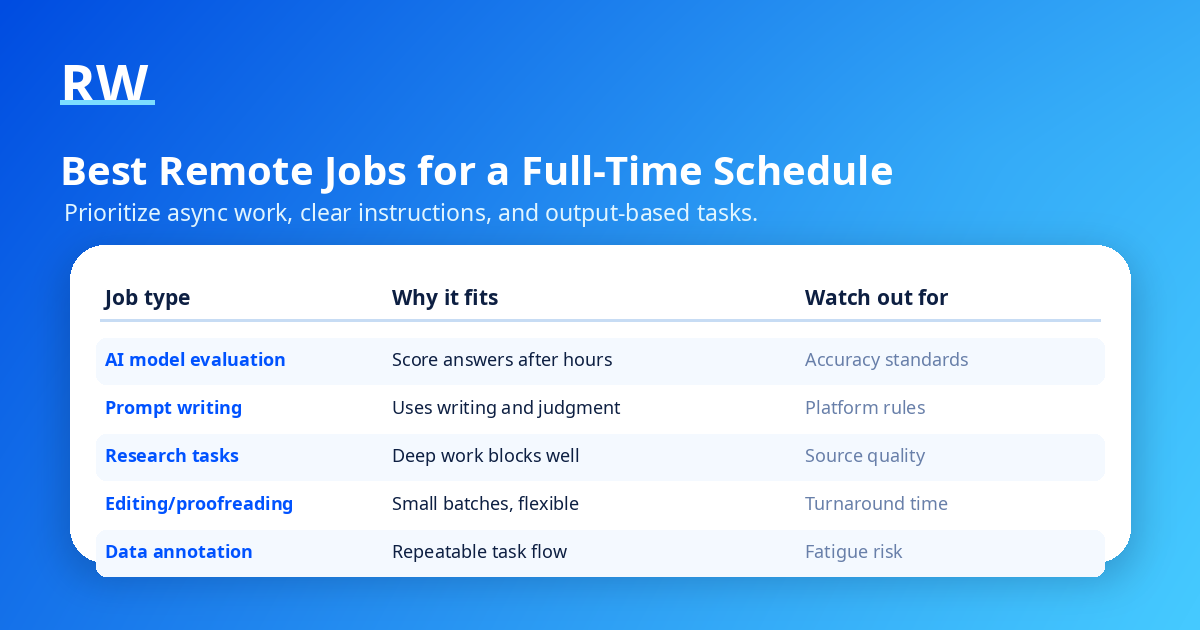 Matrix showing which remote work job types fit best around a full-time schedule — Remote Work Union
