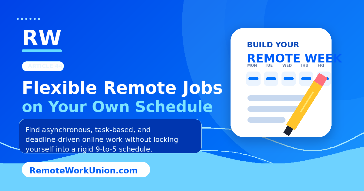 Remote Work Union graphic: flexible remote jobs you can do on your own schedule — Article 44