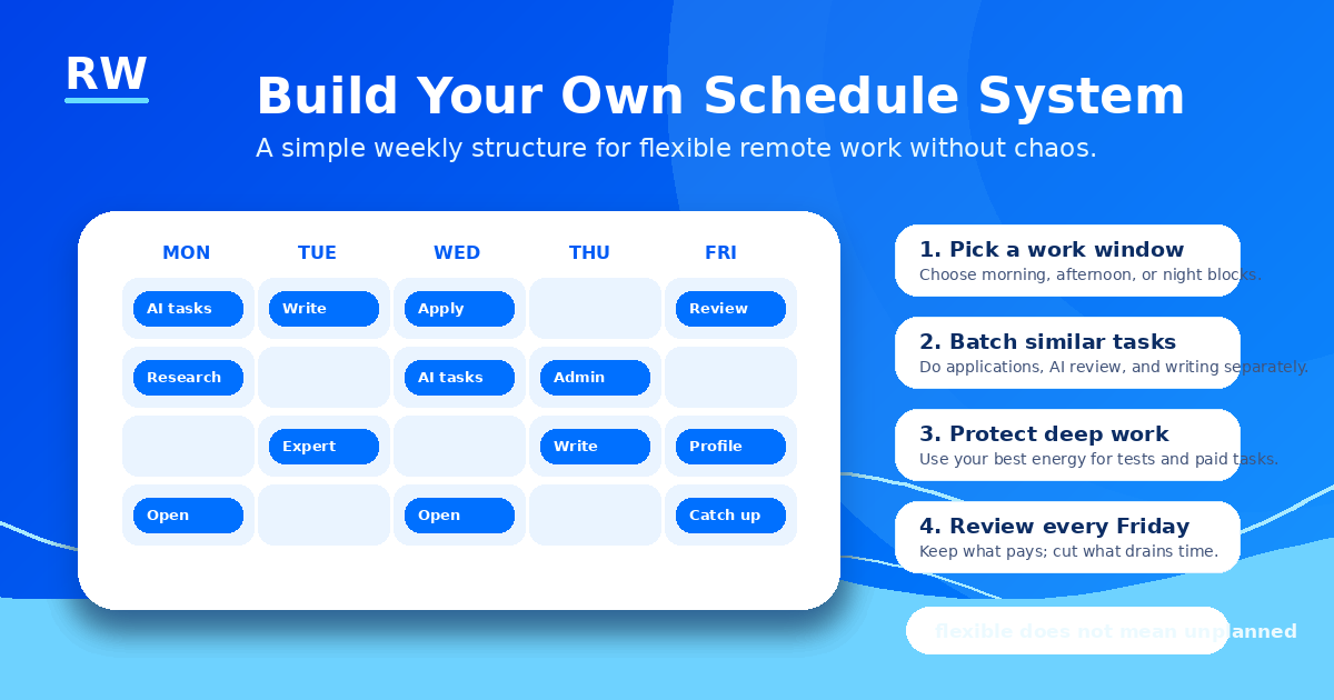 Build your own schedule system: a simple weekly structure for flexible remote work without chaos — Remote Work Union Article 44