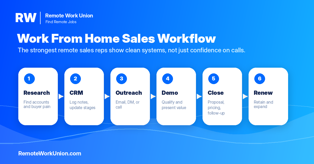 Remote sales workflow showing how account managers handle discovery, onboarding, renewal, and expansion