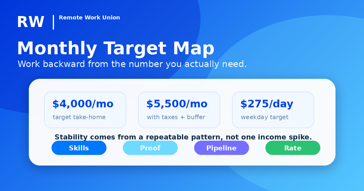 Monthly income target map showing how to work backward from a salary target to remote work categories