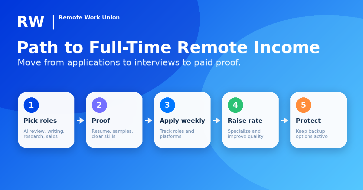 Remote pay path showing progression from starter work to anchor income to salary replacement
