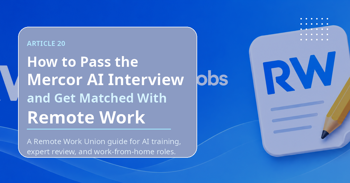 Remote Work Union guide: How to Pass the Mercor AI Interview and Get Matched With Remote Work.