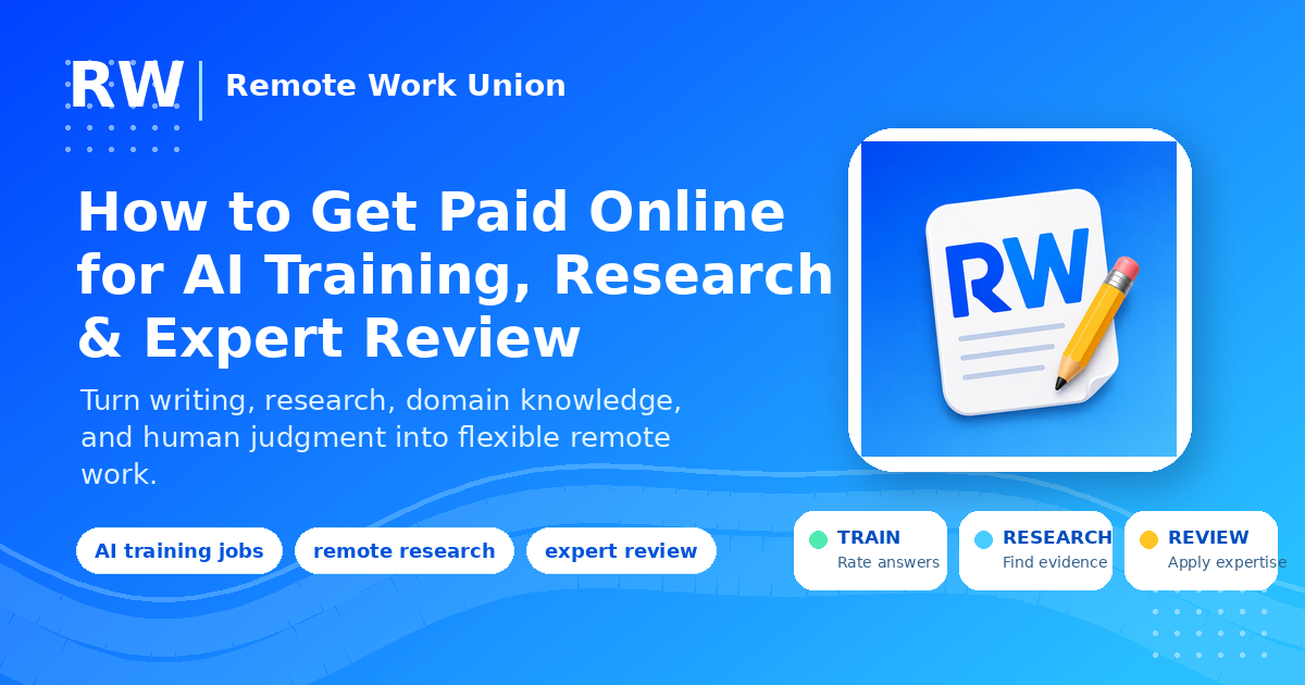 How to get paid online for AI training, research, and expert review — Remote Work Union guide.