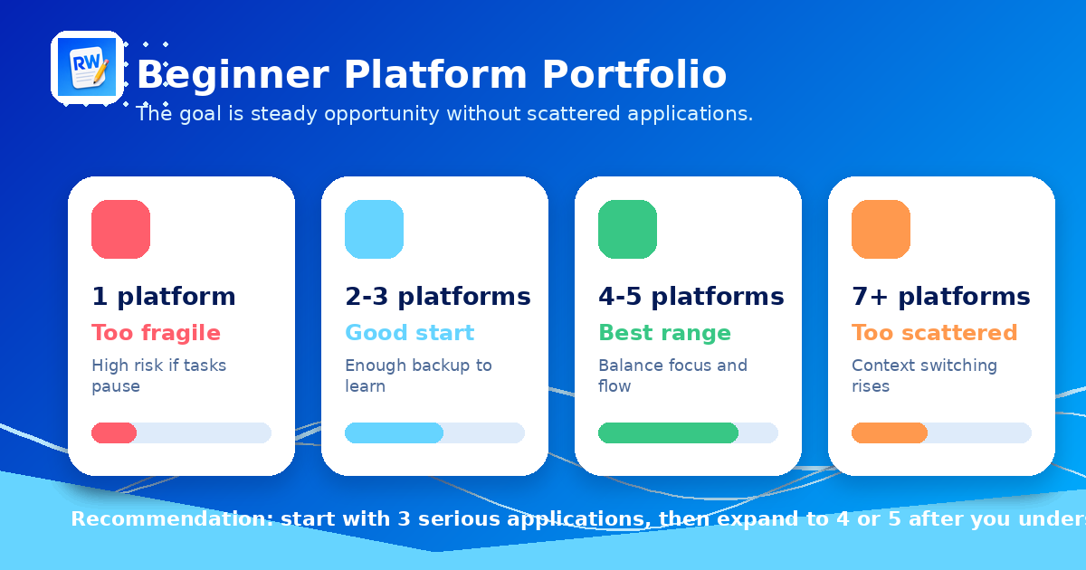 Matrix comparing one platform, two to three platforms, four to five platforms, and seven or more platforms for remote AI beginners