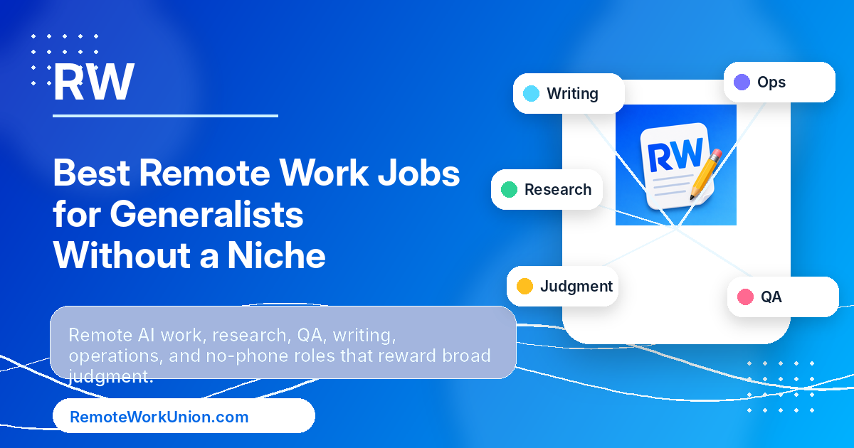 Remote Work Union graphic showing best remote work jobs for generalists without a niche