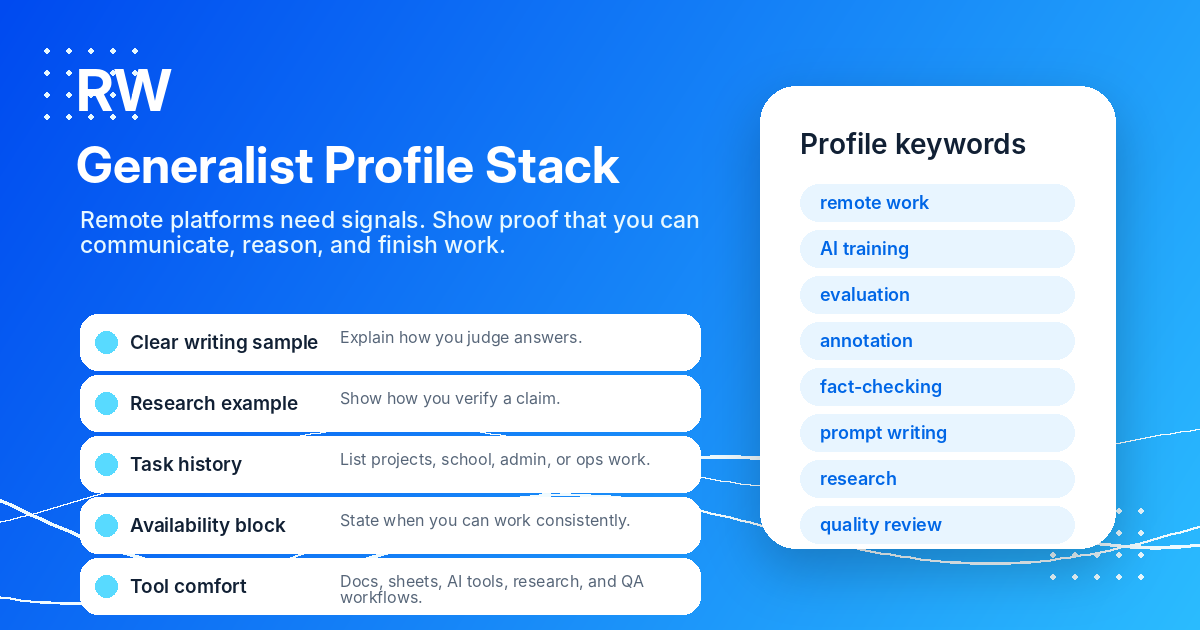 Profile stack diagram showing how generalists can frame their skills for remote work applications