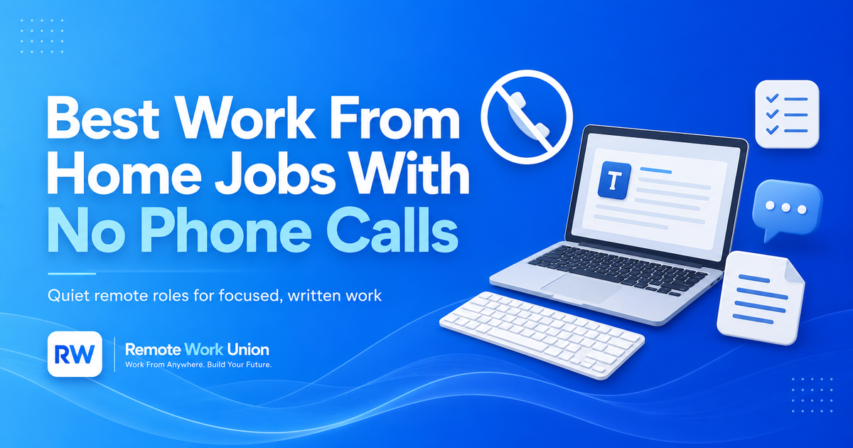 Remote Work Union graphic for best work from home jobs with no phone calls — Article 67