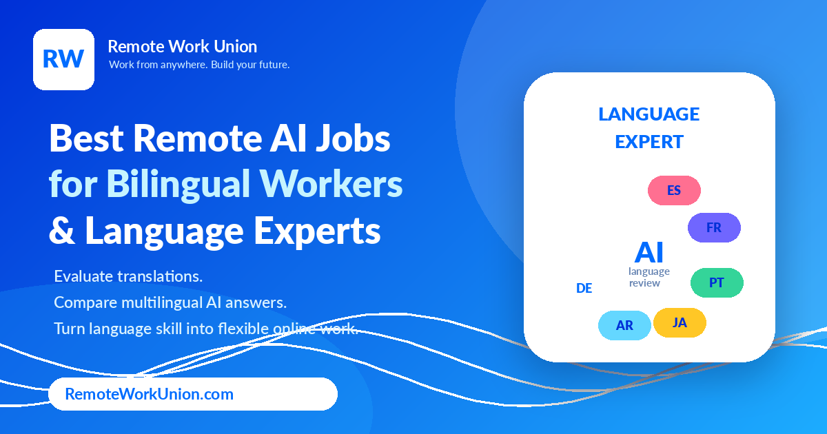 Remote Work Union graphic for best remote AI jobs for bilingual workers and language experts — Article 70