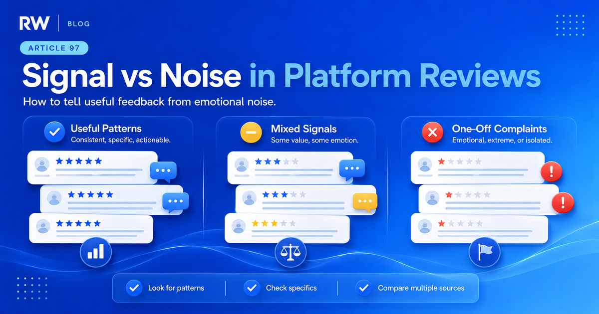 Signal versus noise framework for evaluating Mercor Reddit platform reviews — Remote Work Union Article 97