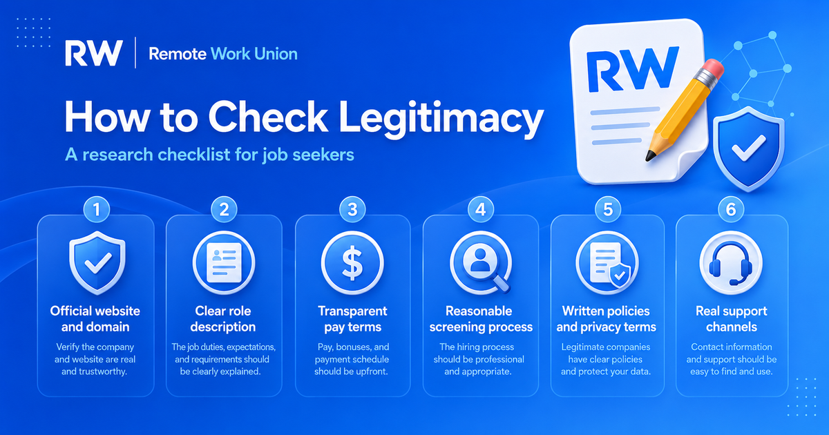 Legitimacy checklist for evaluating remote AI work platforms before applying — Remote Work Union Article 98