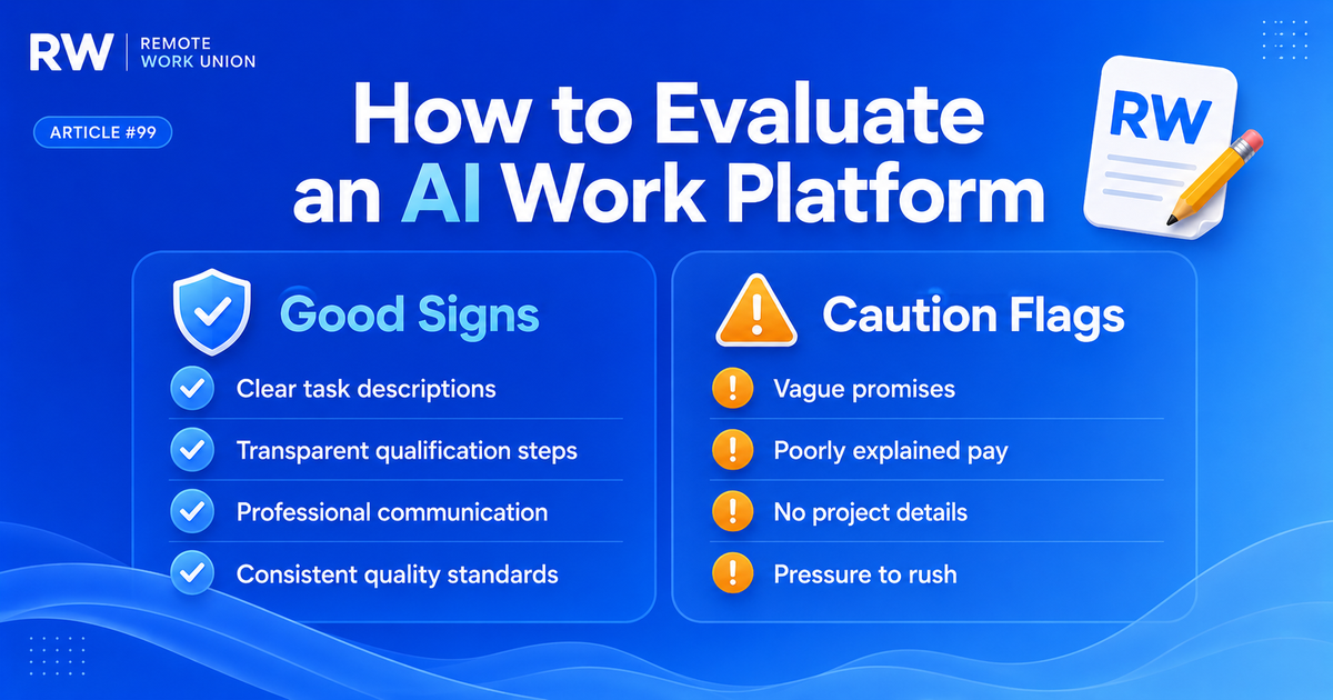 Comparing good signs and caution flags when evaluating an AI work platform before applying — Remote Work Union Article 99