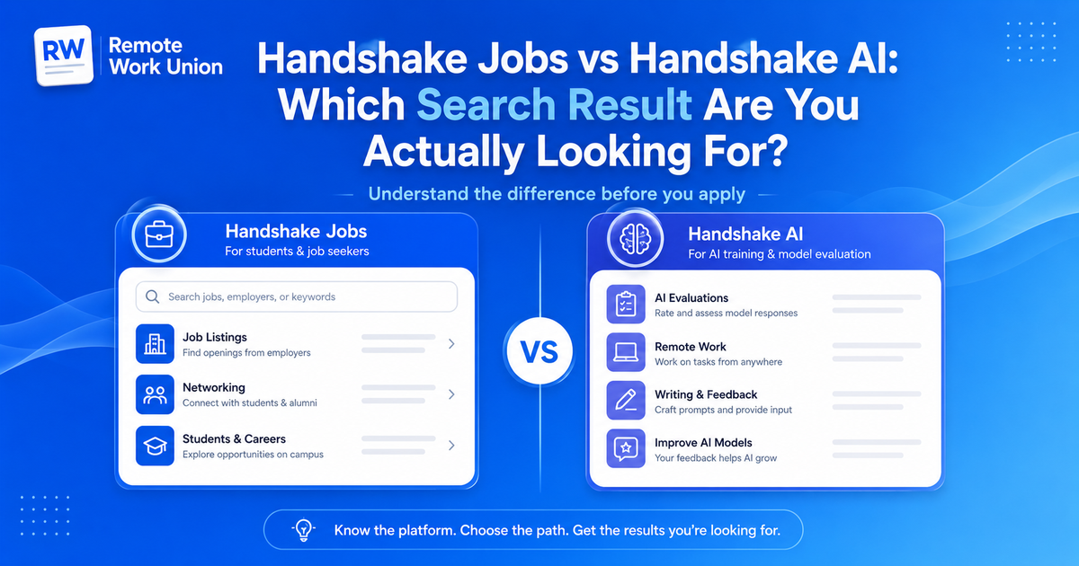 Handshake Jobs vs Handshake AI search intent comparison — Remote Work Union