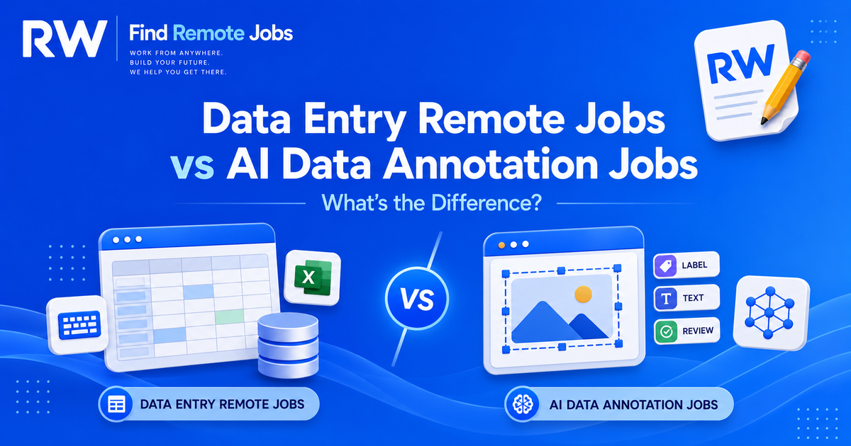 Remote Work Union graphic comparing data entry remote jobs and AI data annotation jobs.