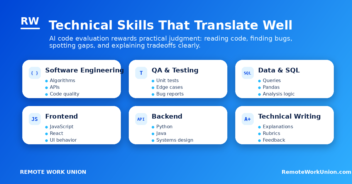 Skill matrix for technical reviewers in AI code evaluation — Remote Work Union Article 131