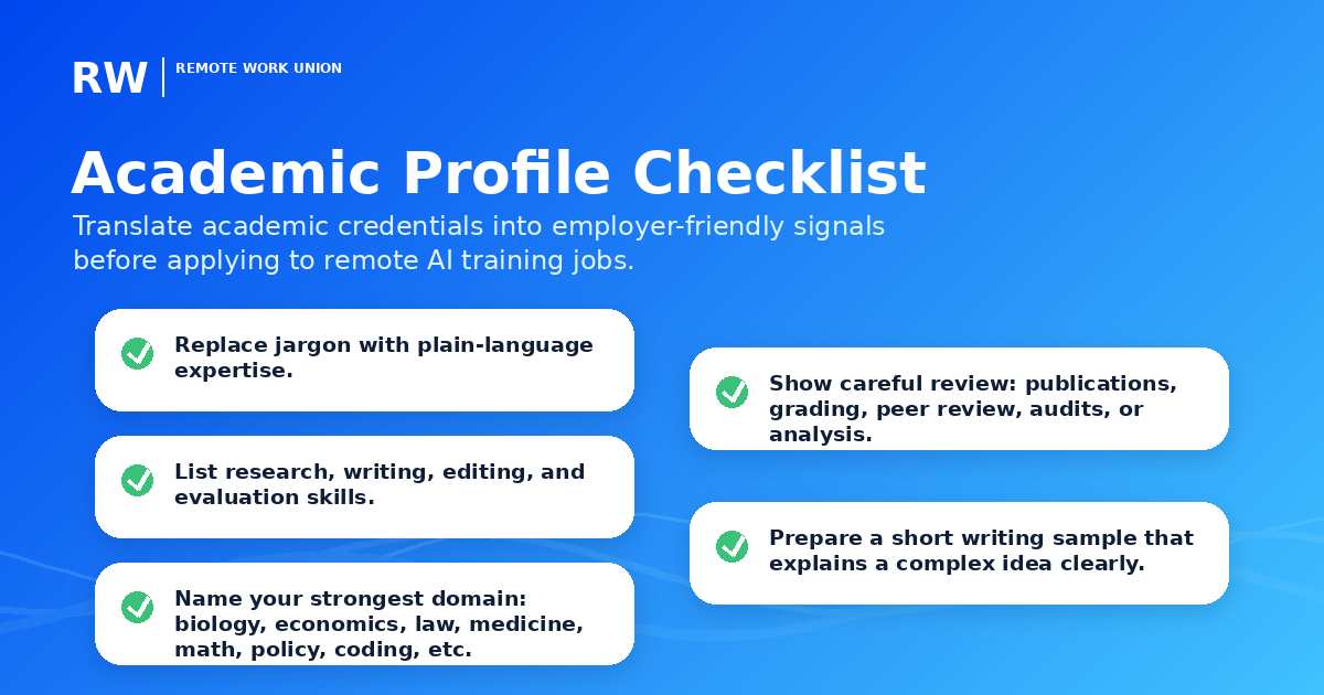 Application checklist for academics applying to remote AI training jobs — Remote Work Union Article 135