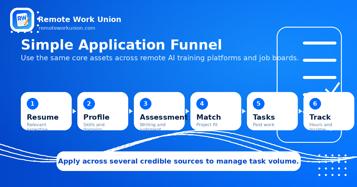 Application funnel for AI training side hustles — from profile setup to paid tasks — Remote Work Union