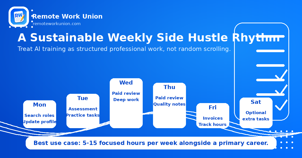 Weekly rhythm for managing AI training side hustles alongside full-time work — Remote Work Union