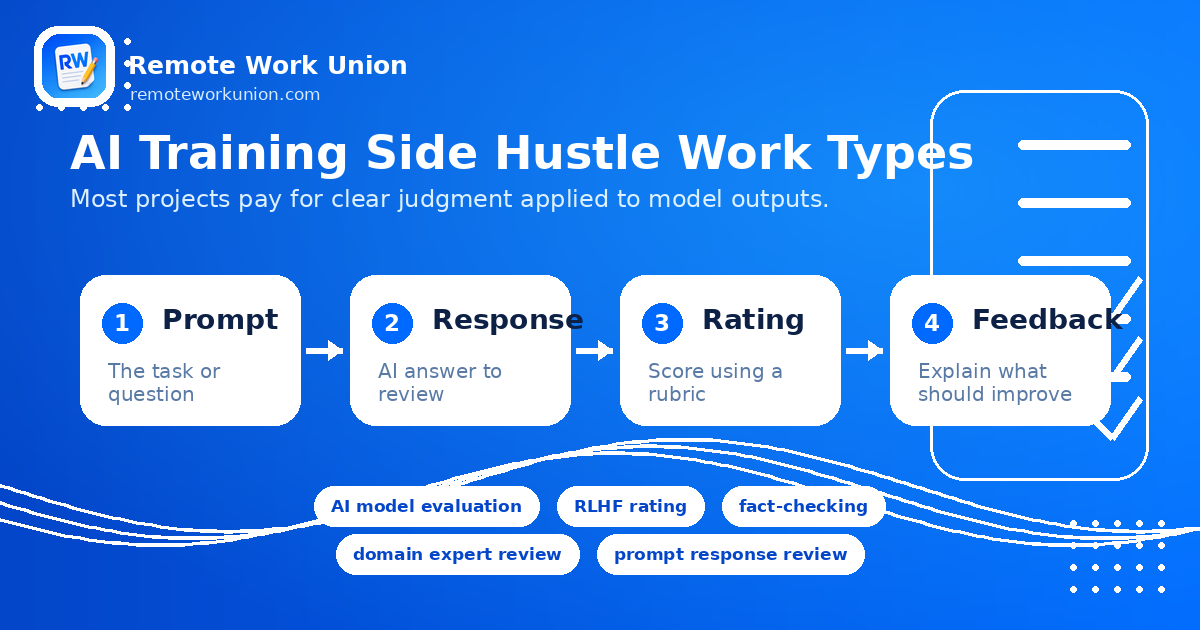 Overview of AI training work types available as side hustles for educated professionals — Remote Work Union