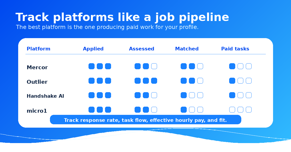Application tracker for managing progress across Mercor, Outlier, Handshake AI, and micro1 remote AI training platforms