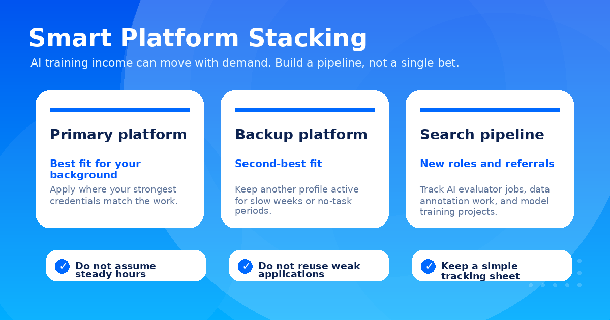Smart Platform Stacking graphic: primary platform, backup platform, and search pipeline strategy