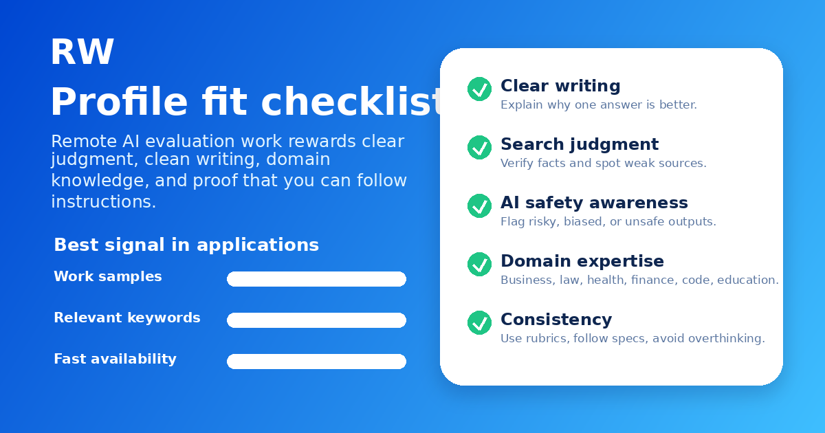 Skills checklist for remote AI evaluation applicants — Remote Work Union
