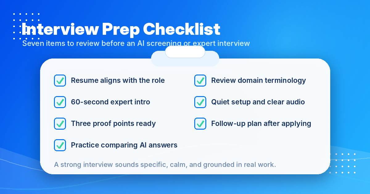 Interview preparation checklist for AI training and expert role applicants — Remote Work Union Article 164