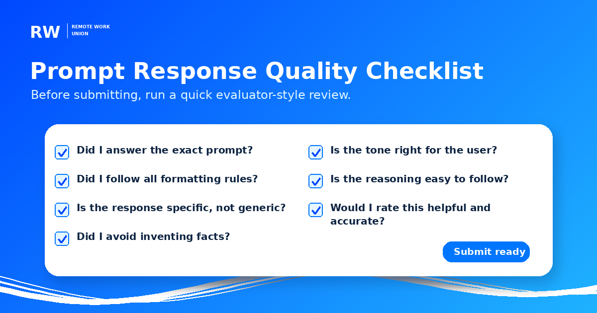 Quality checklist for AI evaluation answers — Remote Work Union Article 176